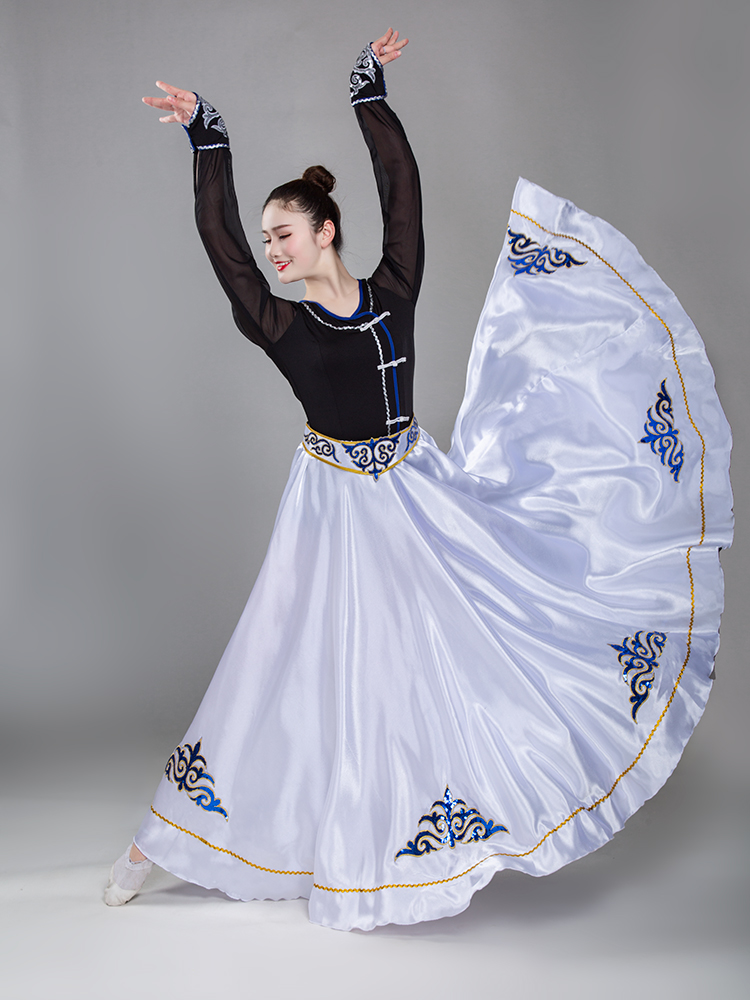 新款蒙古族舞蹈练习裙成人半身长裙新疆维族练功大摆裙舞蹈服女
