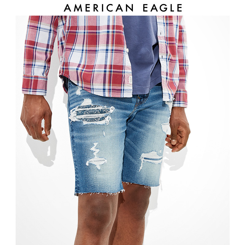 AEO2021春季新款水洗破洞男士牛仔短裤 American Eagle 3131_7136