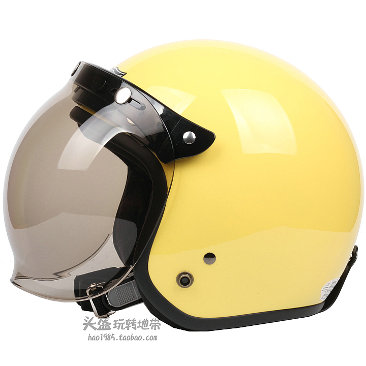 台湾正安奶黄色哈雷电动摩托车头盔男女通用防晒复古半盔保暖冬季
