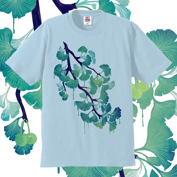 原创设计手绘植物花卉Gingko银杏染印短袖T恤纯棉欧美男女包邮