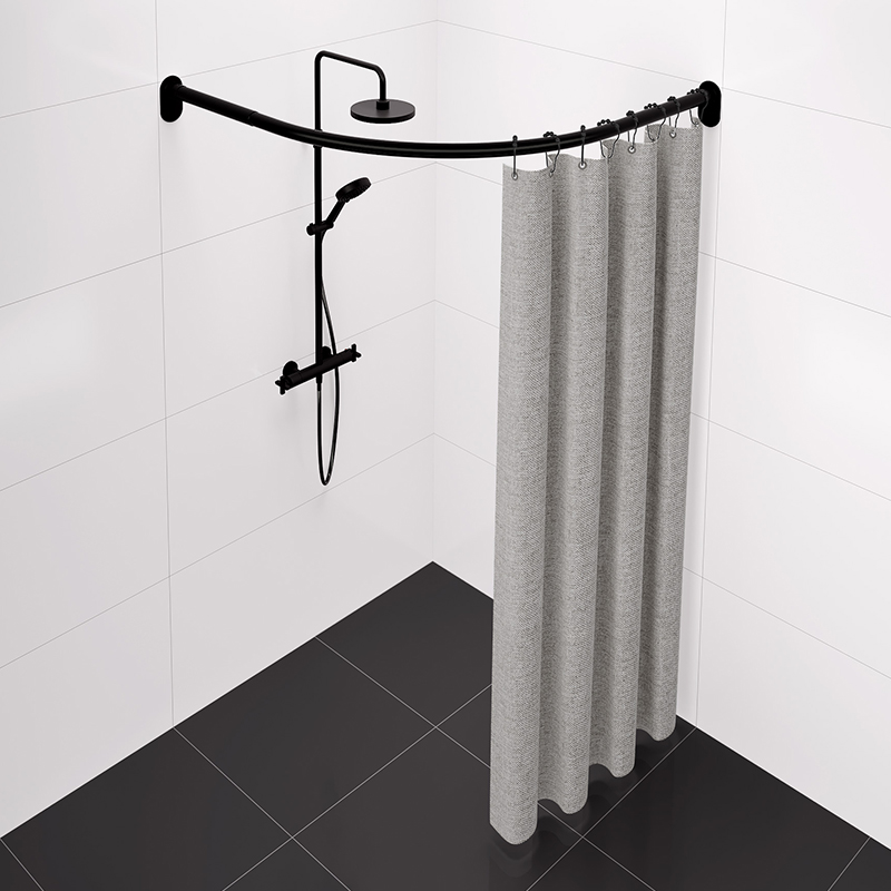 免打孔可伸缩黑色弧形浴帘杆不锈钢浴室淋浴扇形套装卫生间隔断