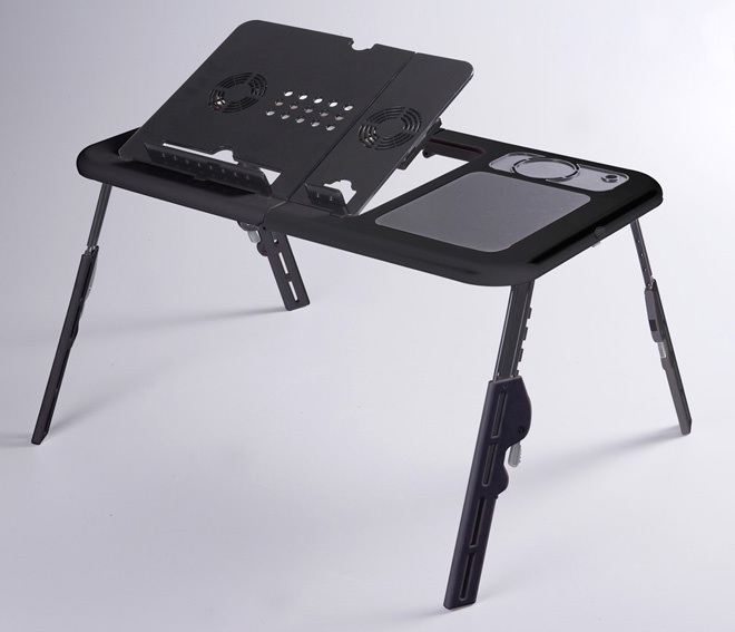 多功能便携式折叠床上用笔记本电脑桌懒人桌子带双风扇散热器支架