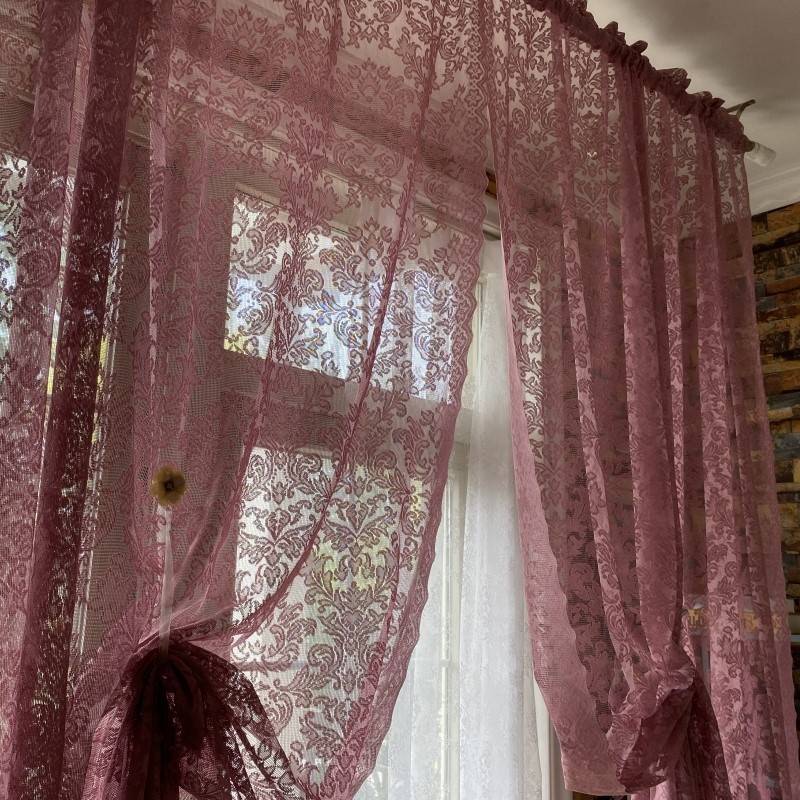 2021年新款小碎花紫色色蕾丝成品窗帘窗O纱床幔门帘阳台飘窗帘