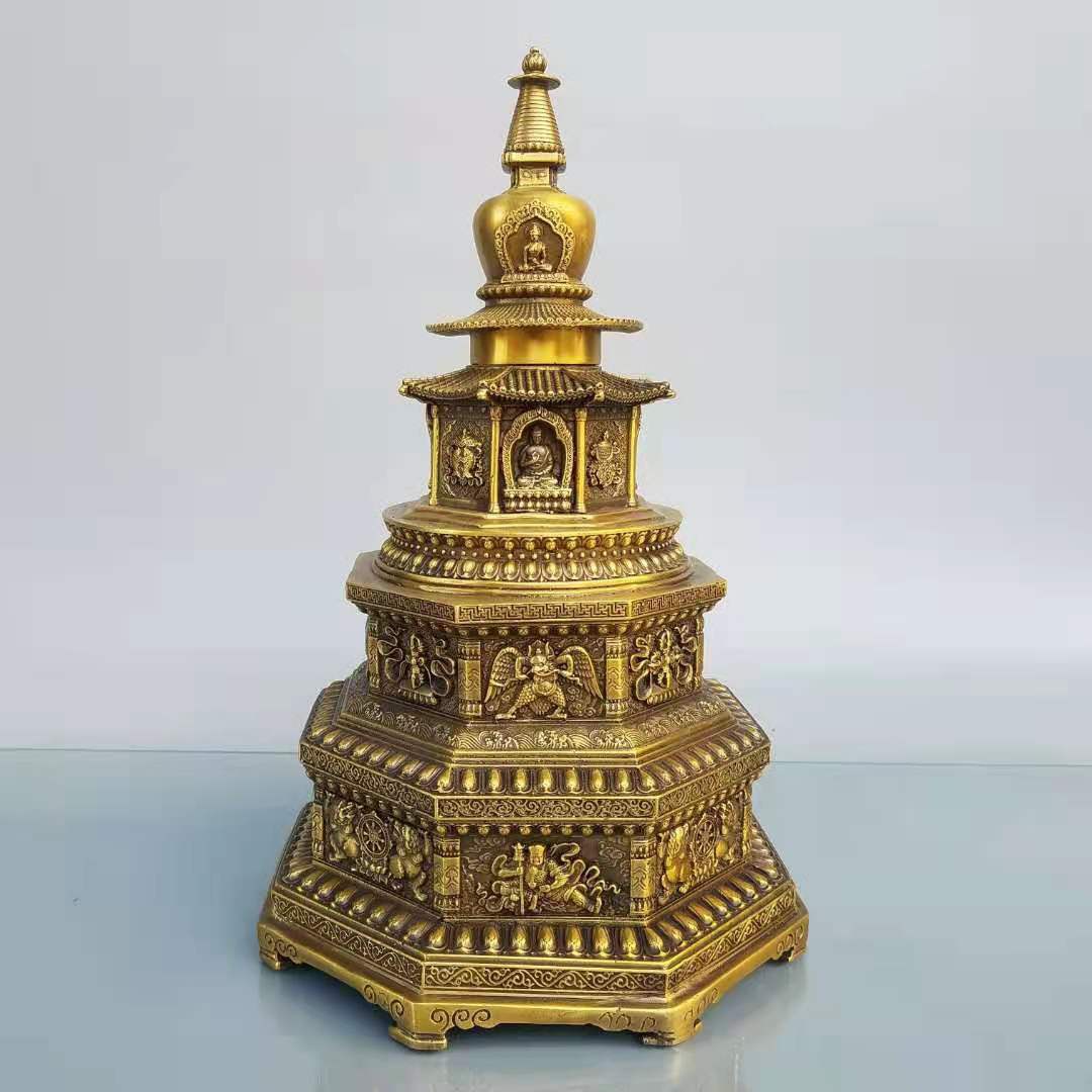 纯铜祈福塔摆件佛塔佛教供奉用品招财旺运家居礼品办公室工艺摆。