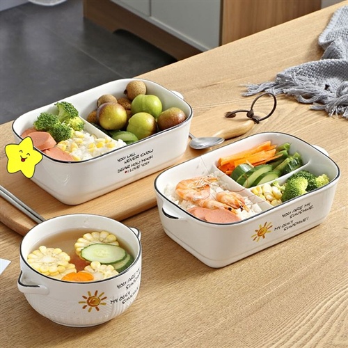 饭盒保鲜碗可以水果盒家用便携分隔型食堂保鲜盒方便分割式真空。