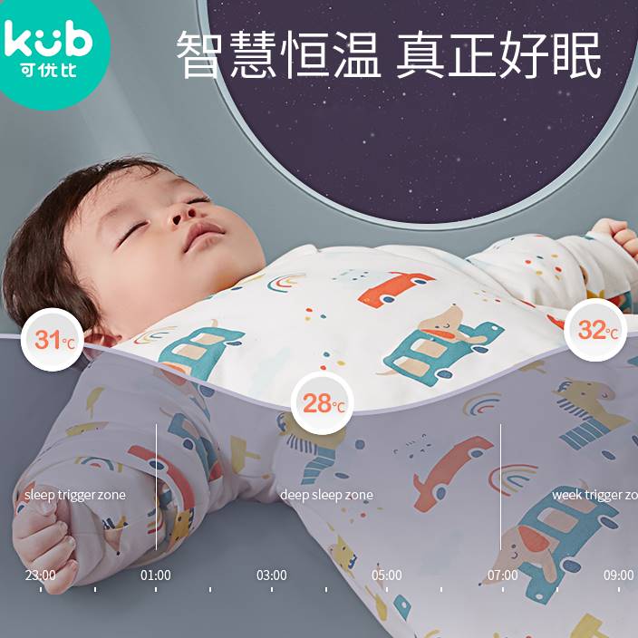 可优比婴儿睡袋恒温春秋儿童襁褓防踢被子新生四季通用宝宝睡袋棉