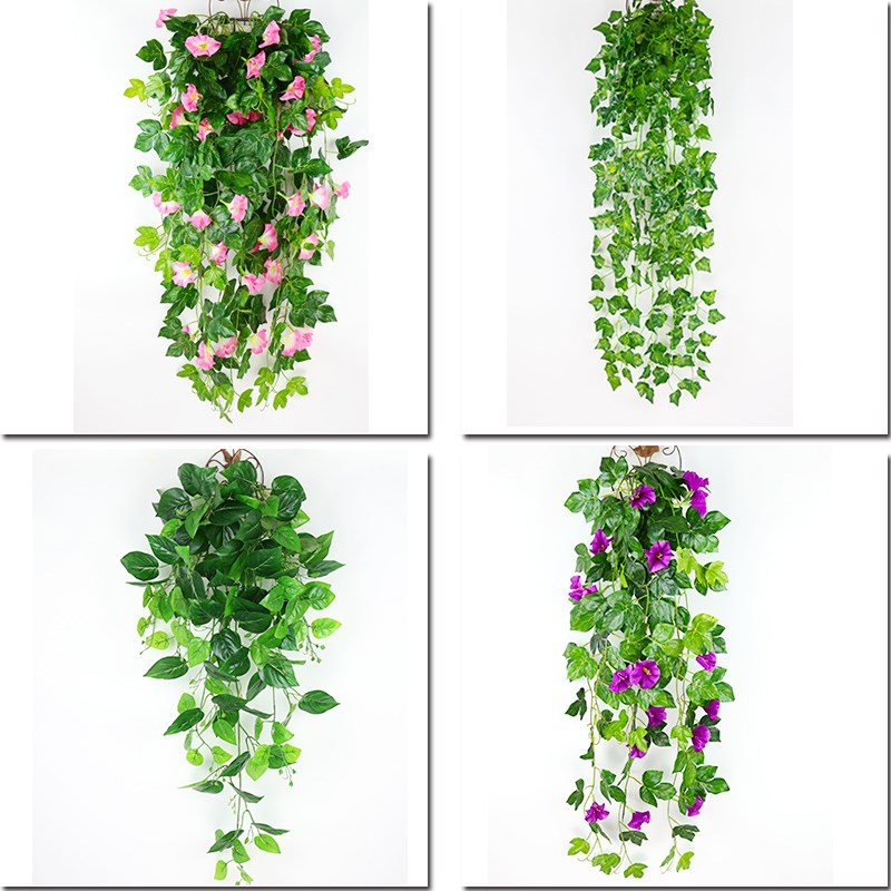 的假花花盆绿色吊兰贴浪漫植物壁饰挂钩布置壁挂垂挂在墙上装。。