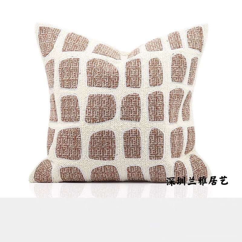 极简沙发样板房简约现代新中式米桔色几何图形定制抱枕床头靠垫包