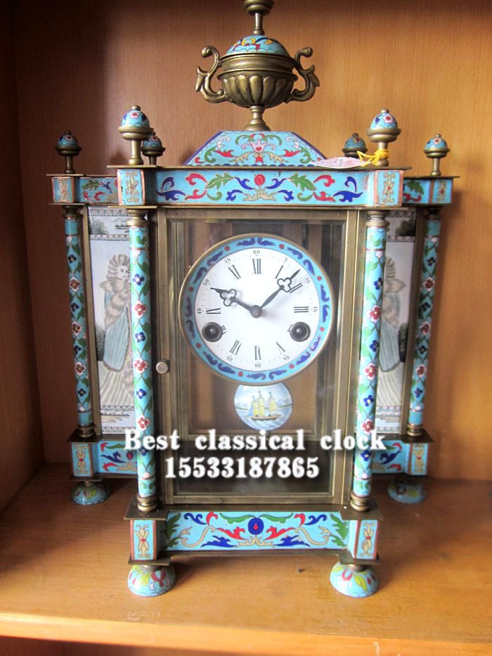 钟表景泰蓝机械纯铜三五十五天座钟欧式纯铜仿古董壁炉钟