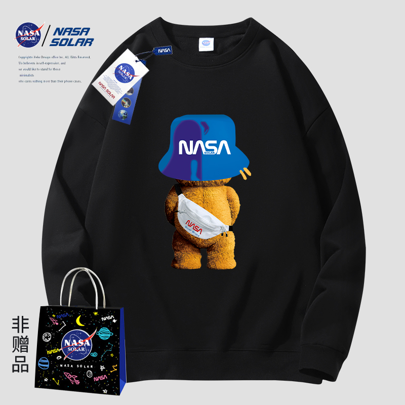 NASA SOLAR联名2022新款秋季小熊印花男女同款潮牌圆领长袖卫衣