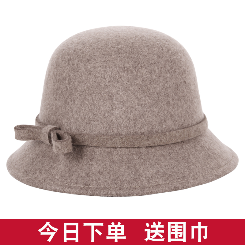 帽子中老年新款户外纯羊毛盆帽欧美英伦风女士礼帽秋冬季保暖毡帽
