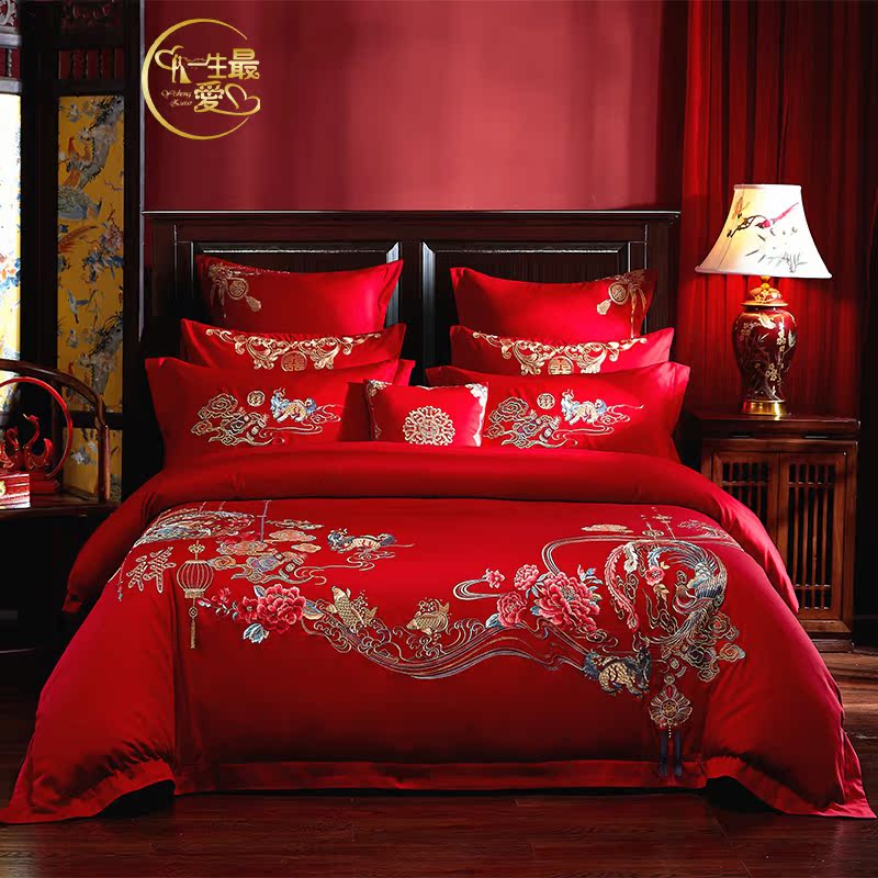 一生最爱新婚庆全棉四件套床上纯棉被套大红色结婚房喜庆床品套件