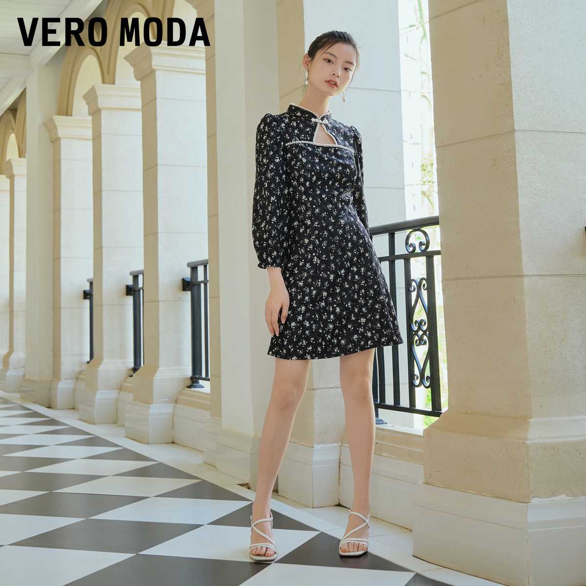 VeroModa2022夏新款闪光系列改良旗袍款碎花浪漫连衣裙322161018