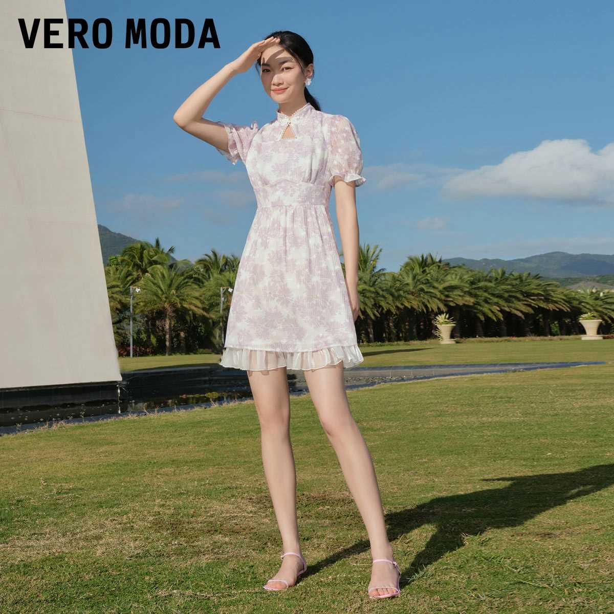 VeroModa2022夏新款改良旗袍收腰显瘦高级气质连衣裙32217B043