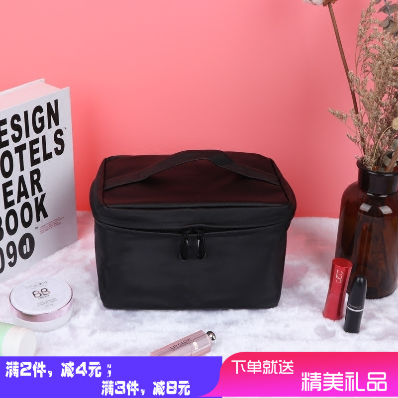 韩版黑色手提化妆包旅行收纳包防水简约多功能大容量洗漱包小方包