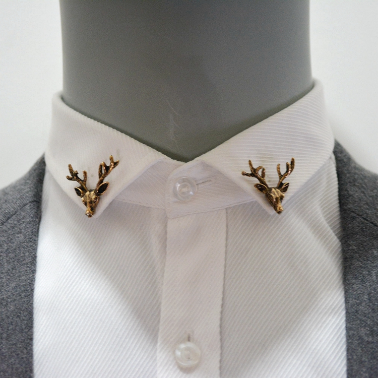 衬衫领扣潮流时尚新款小鹿胸针个性领针鹿头西装别针男女衬衣领夹