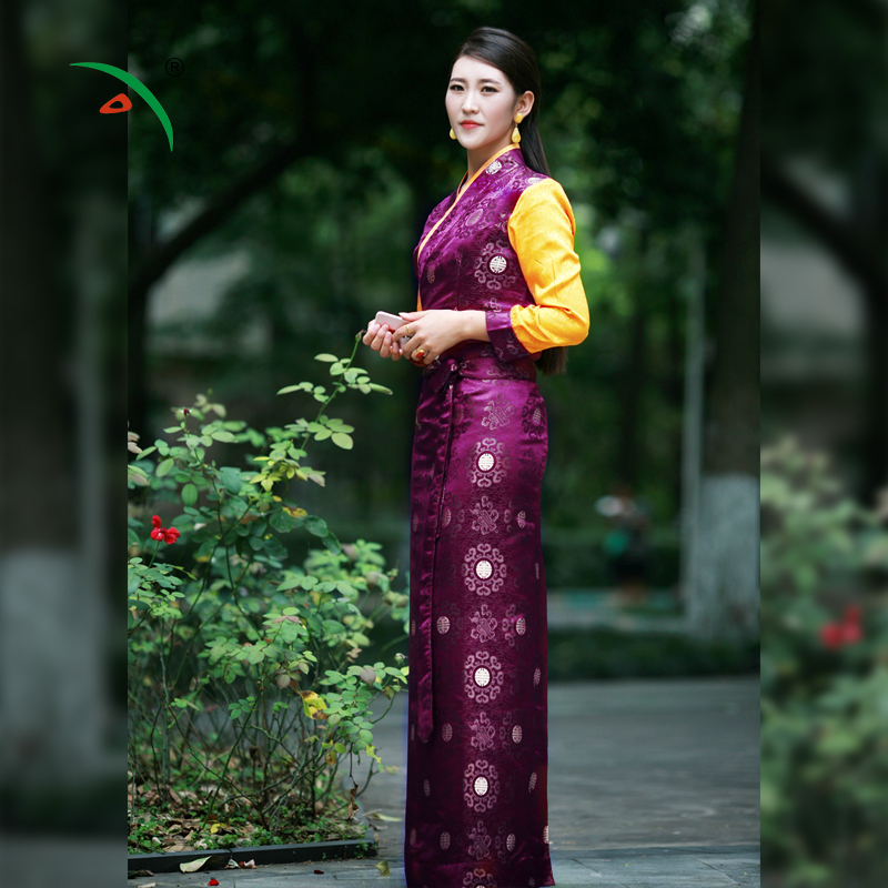 利生益品新款藏族民族风拼接锦缎藏装女西藏服装拉萨服 02157