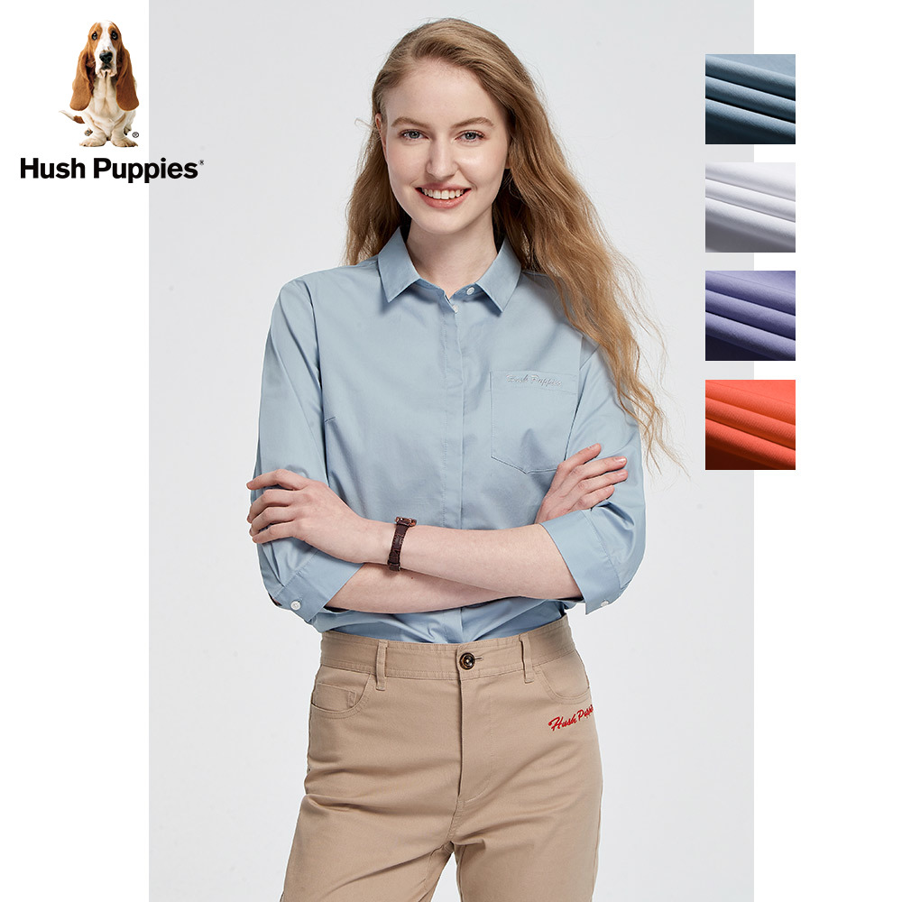 Hush Puppies暇步士女装2022新春季纯色休闲七分袖衬衫|HA-21303D