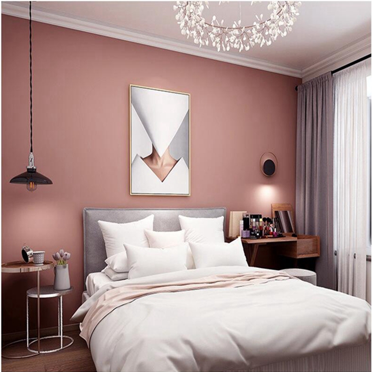 粉色墙纸纯色无纺布家用卧室儿童房脏粉色粉红色素色壁纸防水抗污