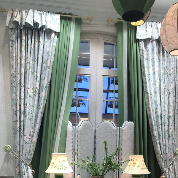 印象生活窗帘棉麻印花美式现代田园绿色大花纯色卧室客厅定制窗帘