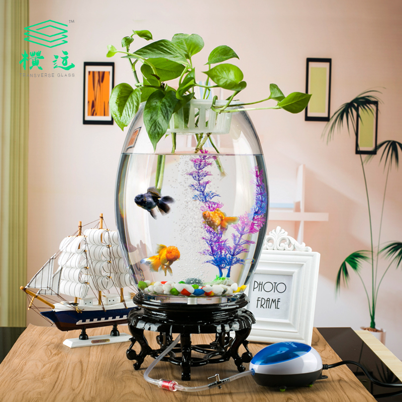 出口超白金鱼缸圆形办公桌小型创意水族箱生态缸家用水培玻璃鱼缸