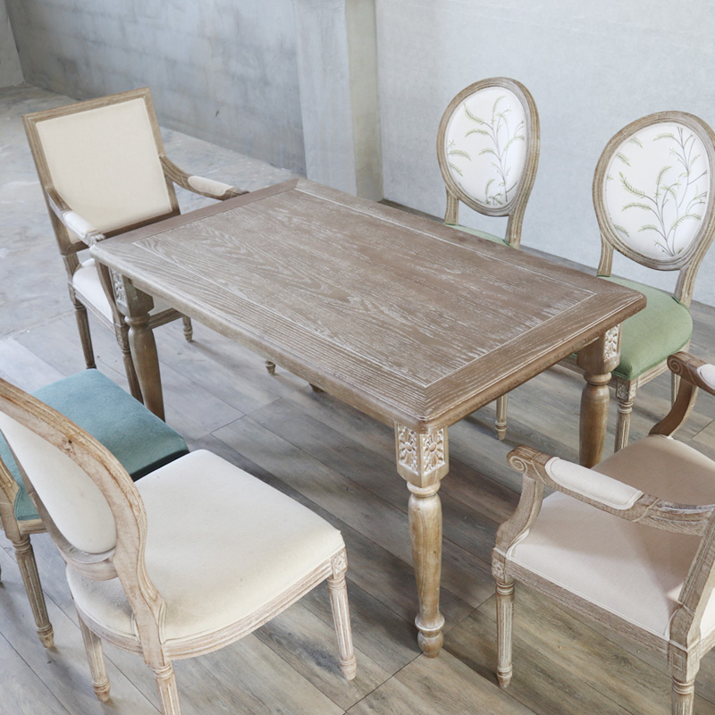 美式乡村仿古做旧复古餐桌雕花艺术餐厅餐桌椅法式实木花艺桌子