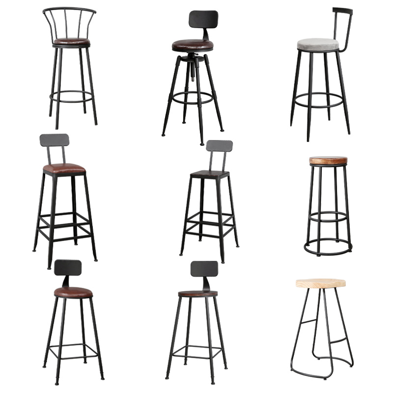 酒吧椅靠背吧台椅高脚凳商用铁艺实木现代简约家用桌椅靠背吧台凳