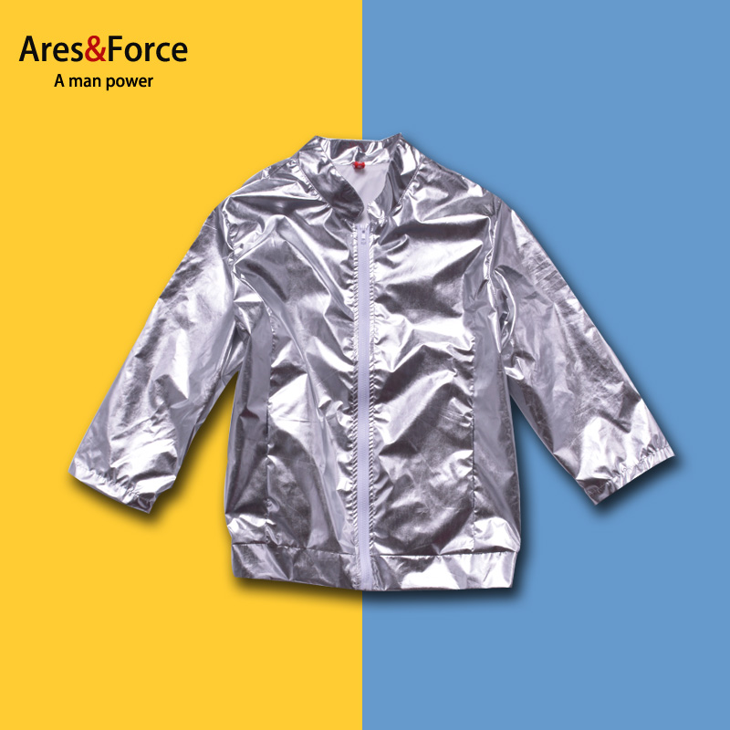 Ares＆Force潮男亮面银色七分夹克加肥加大码薄款外套舞蹈演出服