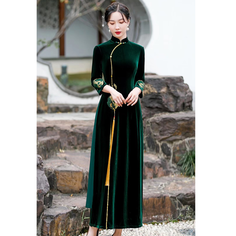 改良奥黛旗袍2022年秋季新款中国风复古日常可穿气质名媛显瘦优雅