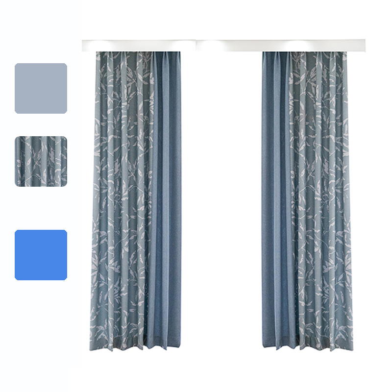 简约现代左右蓝色拼接ins 遮光窗帘布料 客厅卧室定制成品简约阳