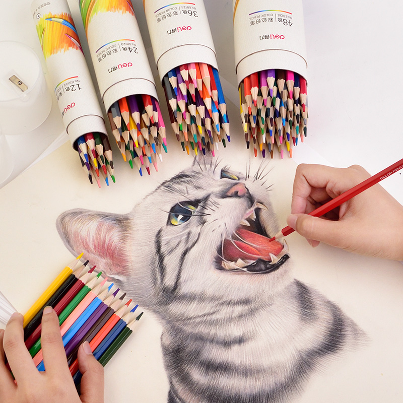 得力彩色铅笔48色36色油性彩铅绘画绘图填色铅笔彩色绘图美术用品画画工具
