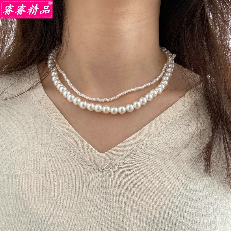 choker double-layer pearl necklace female clavicle chain项链