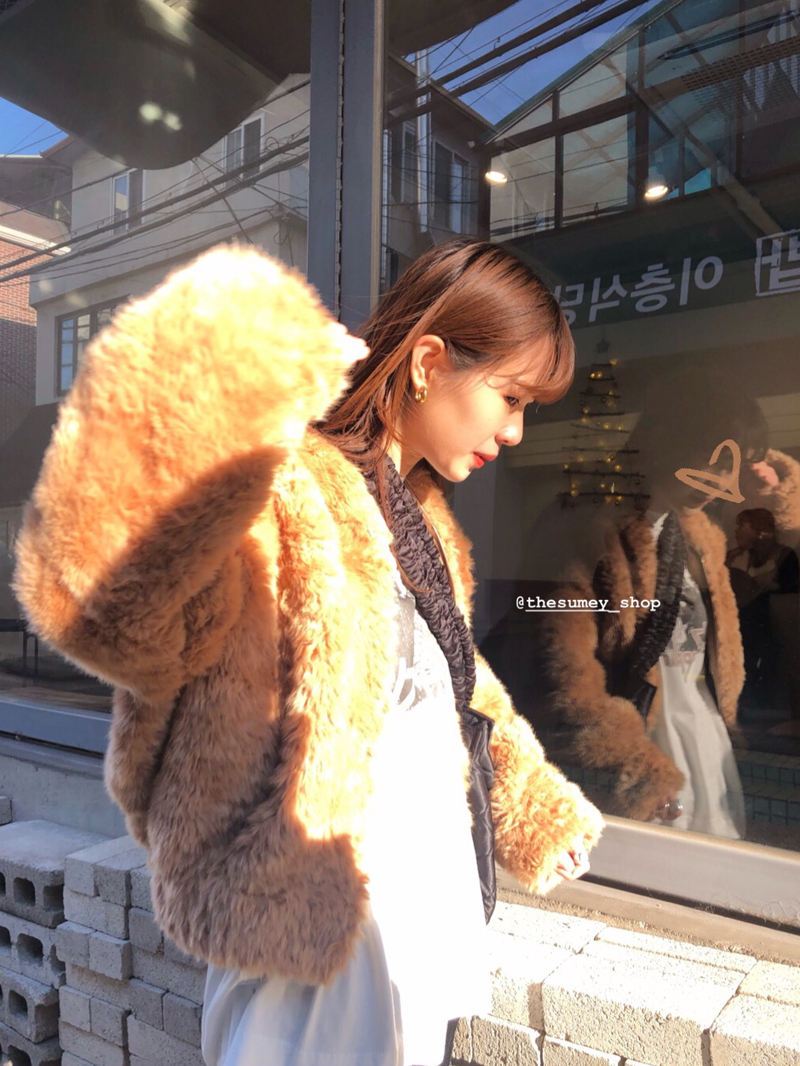THESUMEY 2021冬季新款 仿皮草韩国酷女孩日常穿搭拉链毛毛外套