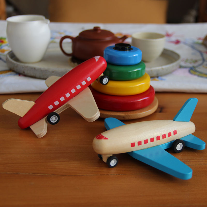 Varoom回力飞机男孩玩具惯性木头飞机儿童早教益智木制玩具模型