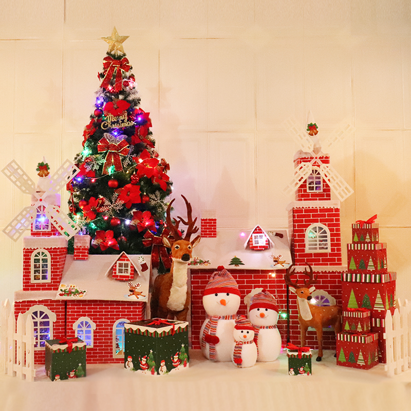 圣诞装饰雪房子场景布置商场雪屋子圣诞城堡堆头美陈圣诞树底装饰