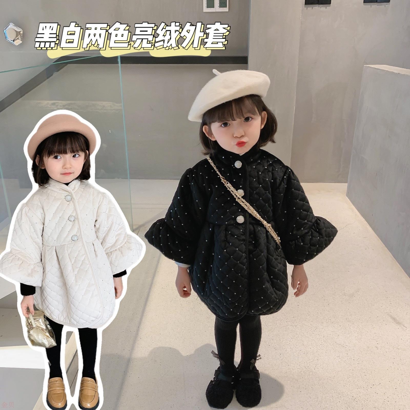 冬季新款韩版名媛风气质喇叭袖女童夹棉外套宝宝洋气上衣丝绒棉服