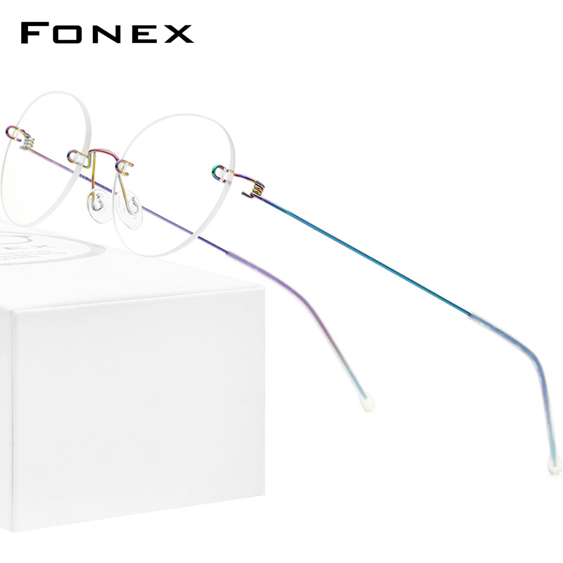 华镜FONEX超轻钛合金近视眼镜架男 文艺无框圆形眼镜框女可配镜