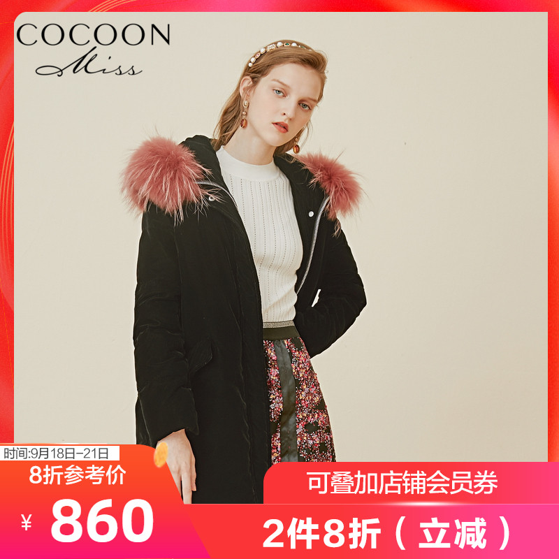新miss COCOON2019冬装新款女装保暖毛领中长款羽绒服外套