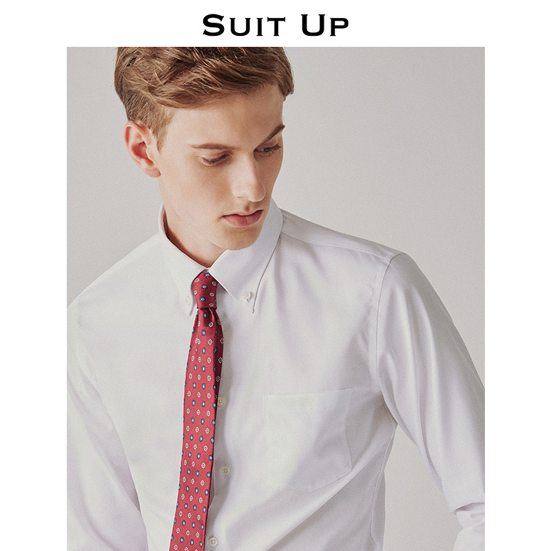 衬衫男长袖防皱商务男装 工作休闲正装衣服修身白色衬衣扣领