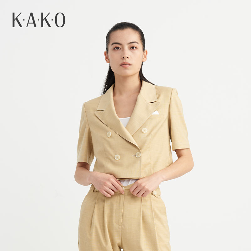 KAKO2022夏季新品短袖小西装外套短款休闲时尚简约3850662修身
