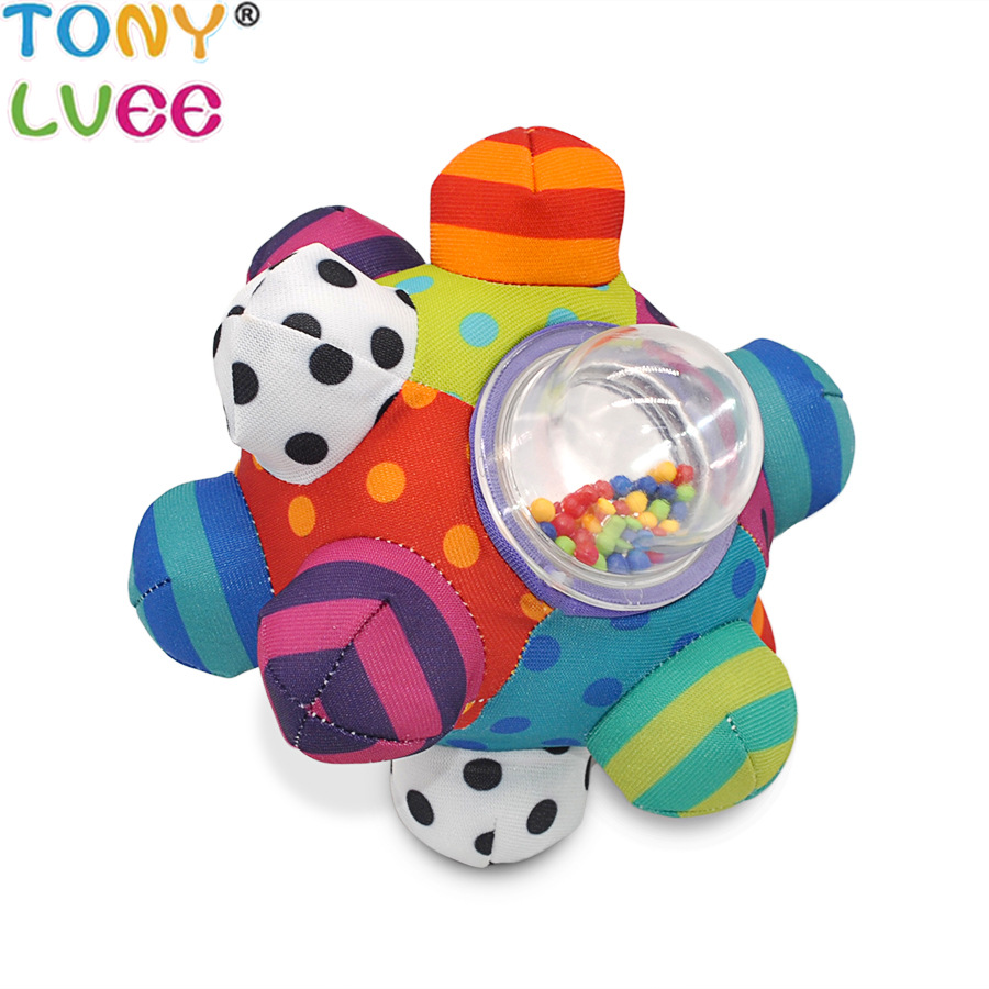 宝宝多彩趣味摇铃手抓球跳跳球 益智感观触感球立体铃铛布球玩具
