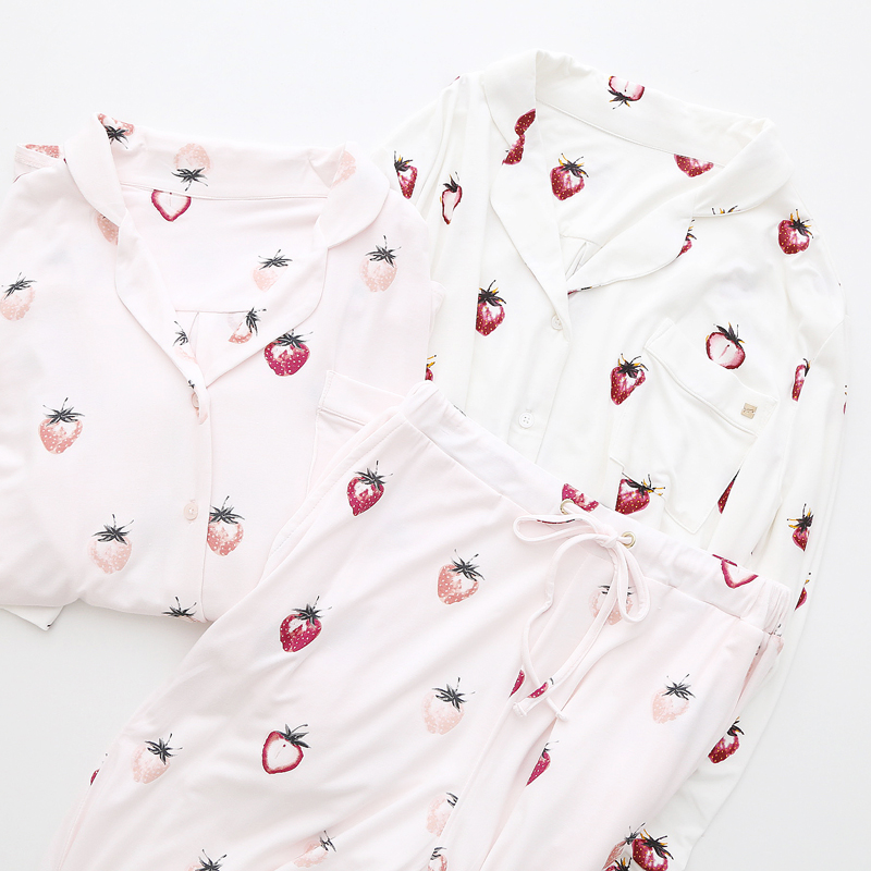 元！海报款 18新款 甜美可爱草莓印花上衣+长裤 睡衣家居服 套装