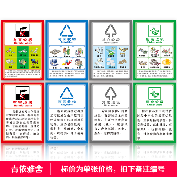 垃圾桶分类标识标签贴纸标志环保不可回收物有害其它厨余干湿垃圾
