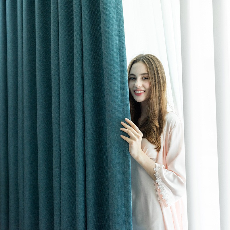 简约现代加厚棉麻遮光布成品窗帘 卧室客厅阳台纯色定制窗帘窗纱
