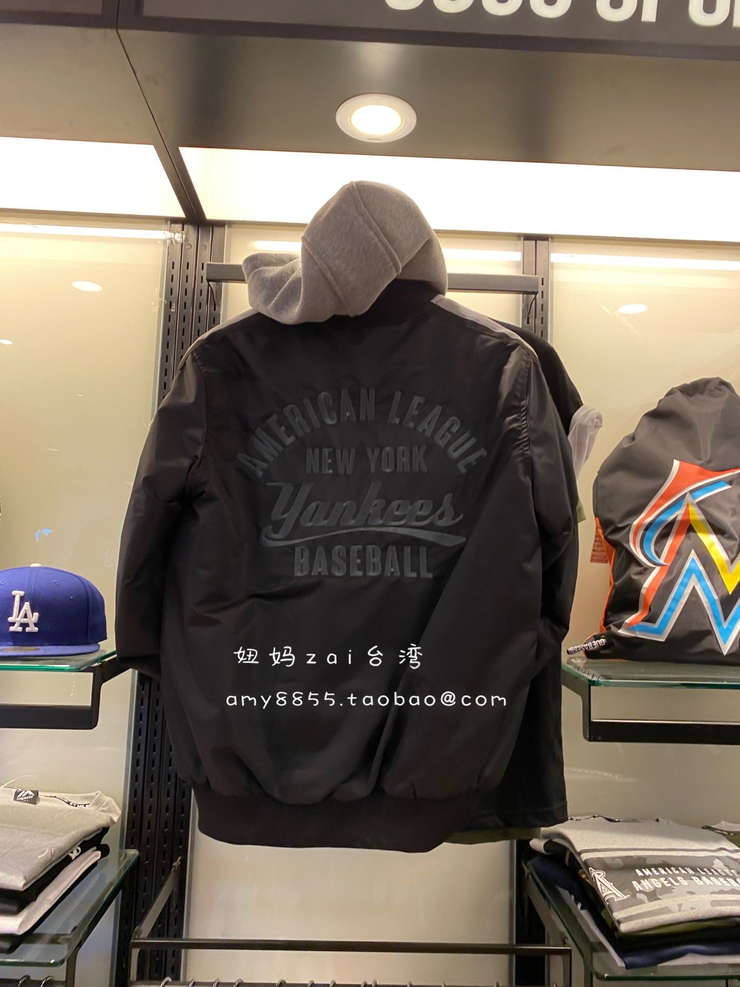 台湾采购MLB 洋基队冬男士休闲夹克连帽棉衣棒球服拉链外套可拆帽