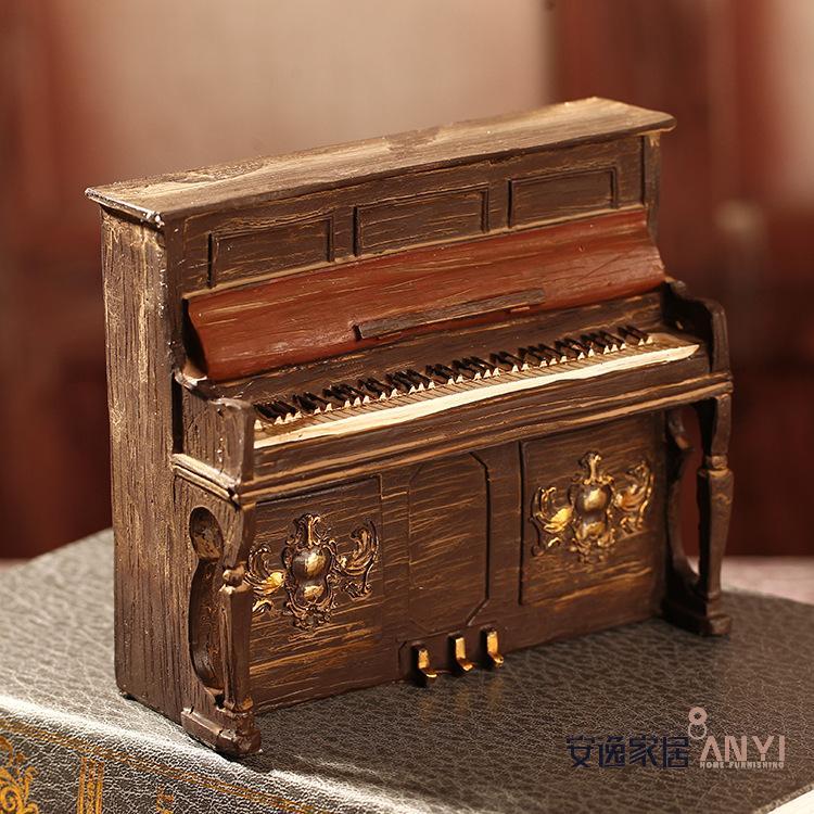 复古树脂钢琴模型 陈列道具美式乡村书柜咖啡厅橱窗装饰品摆件