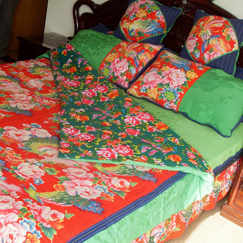 丹凤创意东北大花布丝缇老花布七件套床单被单枕套纯棉床品套件