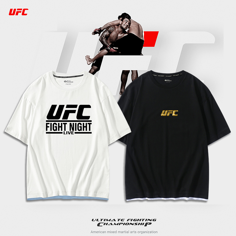 可定制拳击武术散打UFC运动纯棉假两件T恤衫MMA综合格斗大码半袖