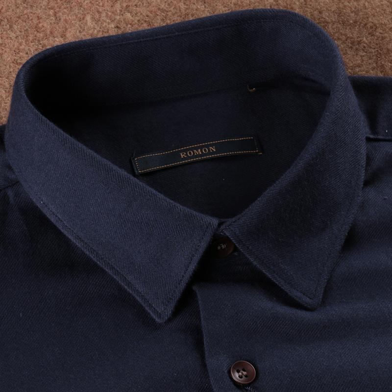 罗蒙男士衬衫深蓝色羊毛衬衫专柜正品罗蒙衬衣衬衫修身男羊毛衬衫