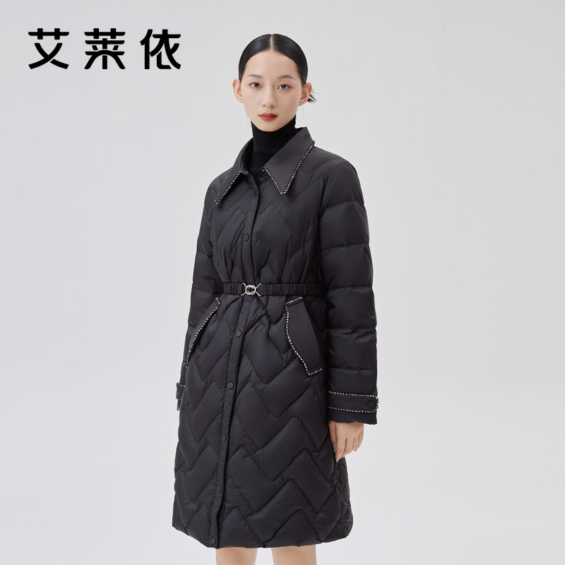 艾莱依黑色小香风羽绒服女装2022冬装新款长款时尚高级感洋气外套